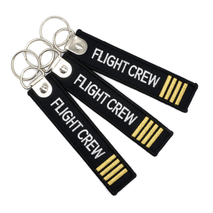 Embroidered logo keychain key tag keyring custom jet tag custom woven flight keychain