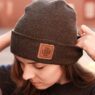 Custom beanie patch hat | leather patch winter beanie add your logo company employee hats