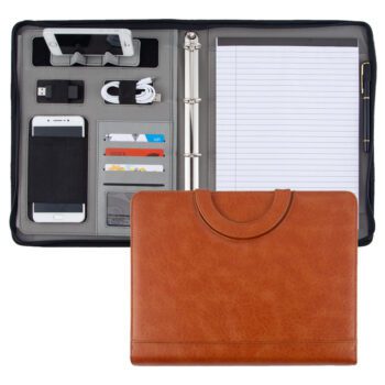 Custom waterproof leather zipper file folder bag multifunction portfolio folder,a4 leather document file folder