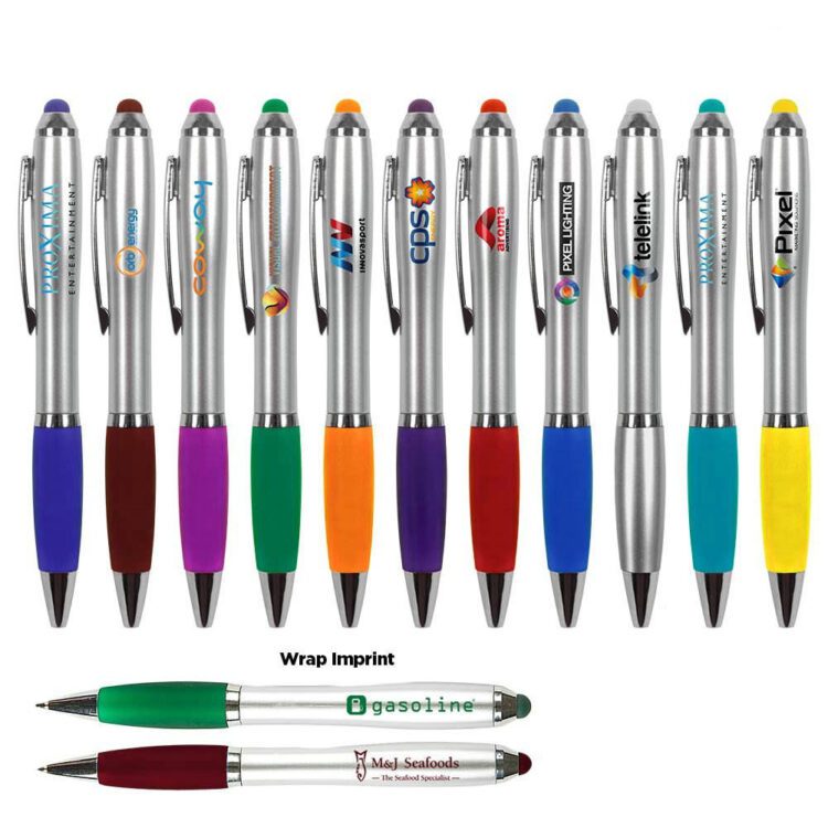 White barrel twist action mobile stylus touch screen promotional ball ballpoint pen with logo and matching grip colored stylus