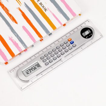 Factory wholesale custom creative school stationery 8-digit dual display 20cm ruler calculator with timer