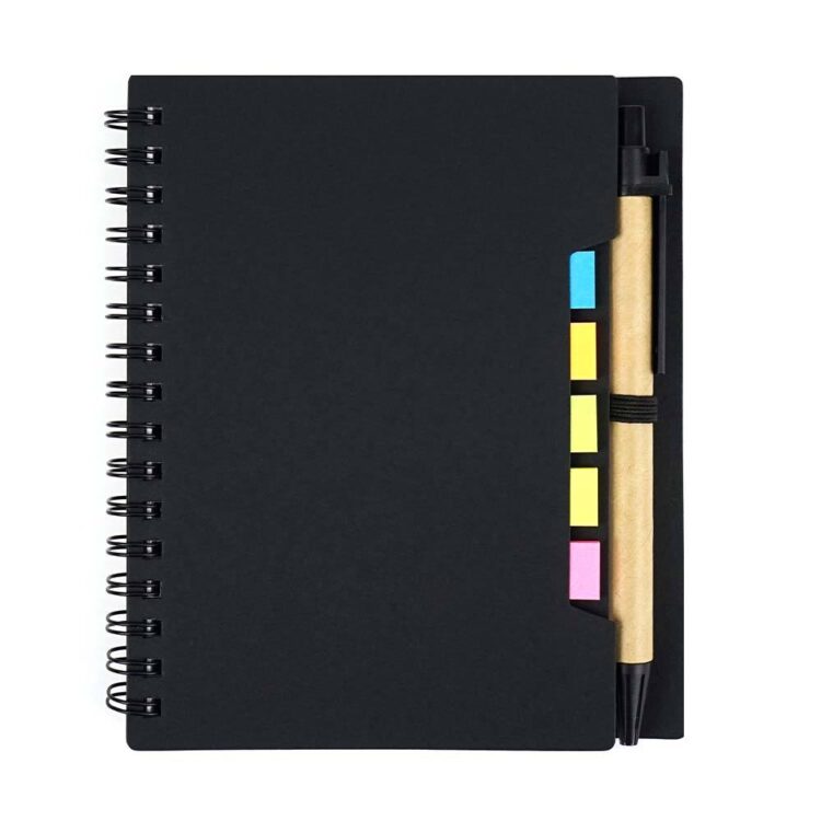 Factory made removable adhesive sticky note pu spiral notebook with pen