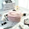 Custom soft plush cosmetic bag women tarvel plaid toiletry bag fashion zipper hand makeup bag for travel women brush pouch