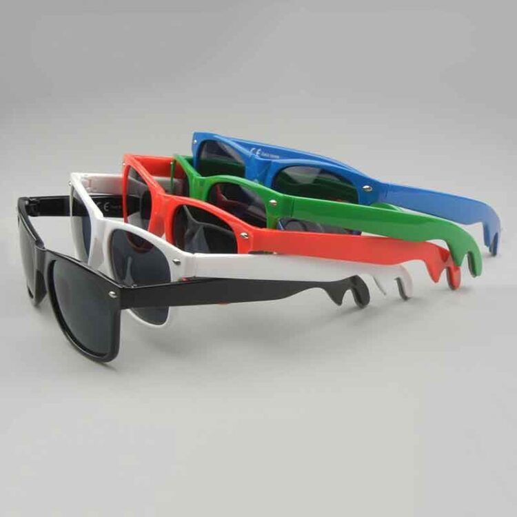 Custom logo unisex cheap promotional plastic sunglasses with bottle opener