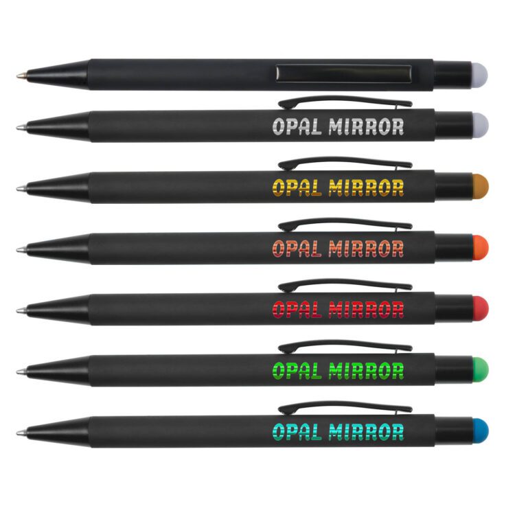 Softy rubberized finish white color mirror finishing metal aluminium ball pen with stylus