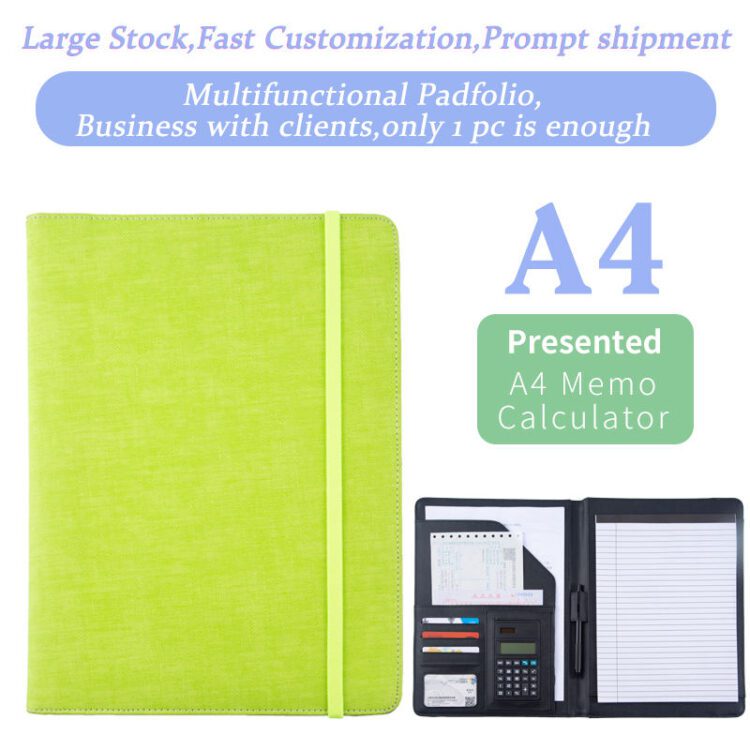 Wholesale custom a4 custom canvas olive green zip document folder padfolio portfolio for promotion