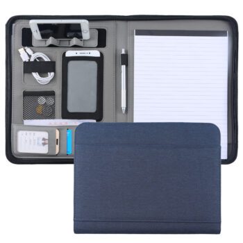 Wholesale customized a4 document file folder business blue fabric canvas zipper portfolio with phone