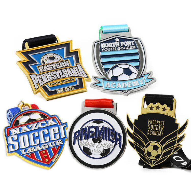 Free sample metal enamel logo award sports medals gold silver plated 2d 3d football soccer medal custom manufacture of medals