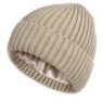 Oem design ribbed knitted winter beanie hat blank unisex satin lined beanie with logo