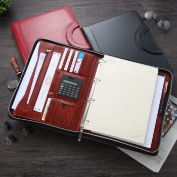 Wholesale a4 multifunction pu leather binder document folder with calculator and handle padfolio portfolio folder