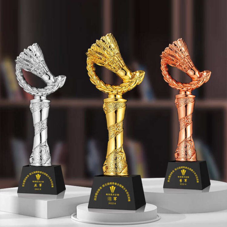 Badminton trophies sports crystal trophy competition gold silver bronze resin crystal trophy award