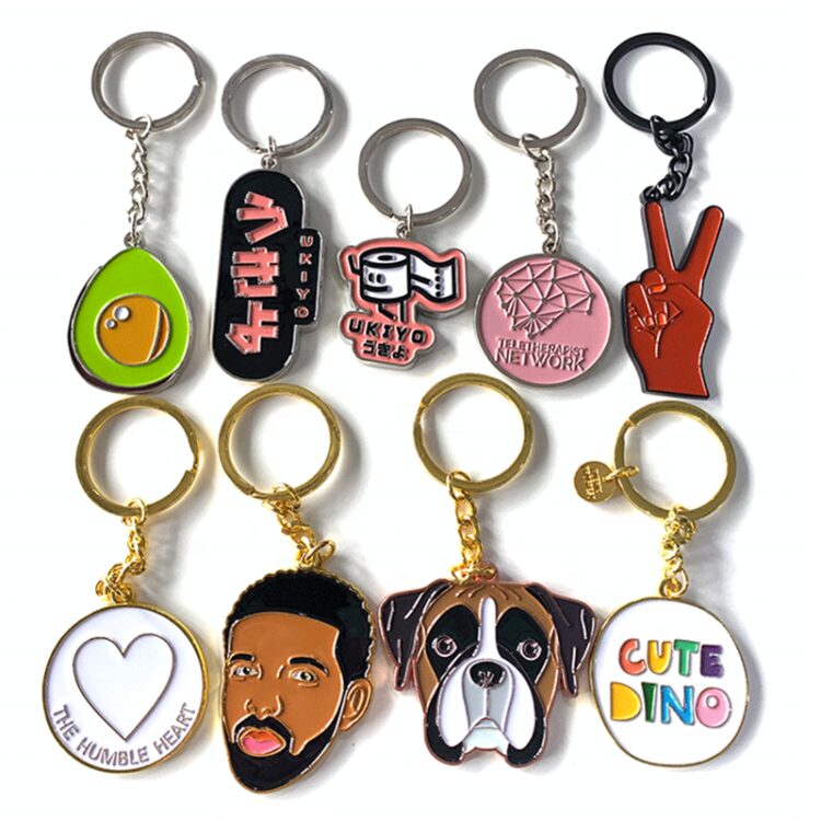 No minimum custom key chain logo letter metal zinc alloy hard soft enamel keychain 2d 3d cartoon anime key ring with logo