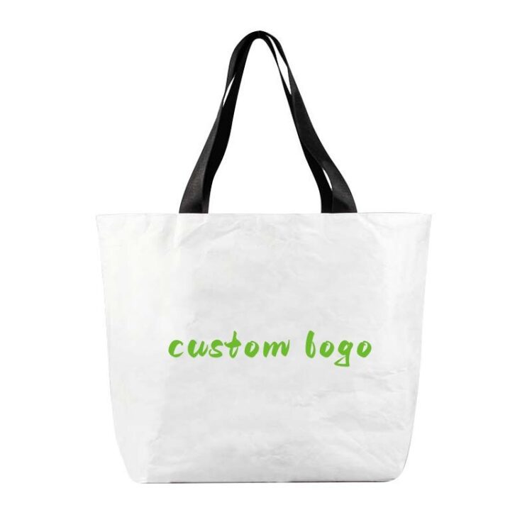 Wholesale custom low moq washable long handle reusable custom tyvek paper tote bag dupont tyvek bag coated tyvek bag with logo