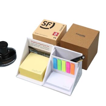 Promotional custom logo desktop paper block memo pad cube sticky notes pad with pen holder