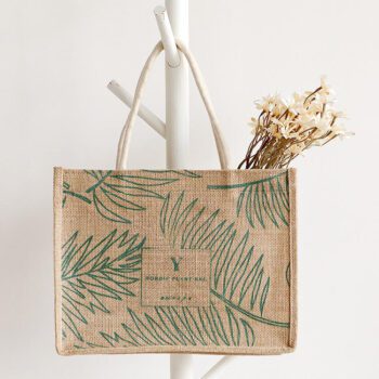 Large capacity custom logo shopping bag colorful jute handbag custom art hand carrying fashion retro tote bag