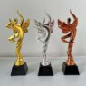 Custom logo resin crystal trophy creative resin gold plated award trophy with black glass crystal base