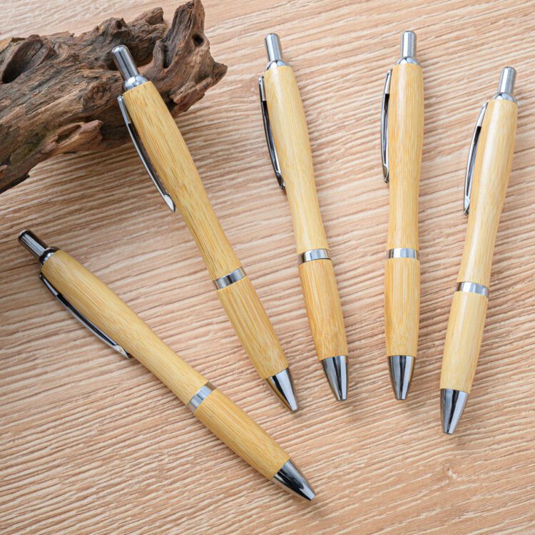 Personalized custom logo eco friendly recyle bamboo ballpoint pen with laser engraved customized printing for promotional gifts