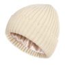 Oem design ribbed knitted winter beanie hat blank unisex satin lined beanie with logo