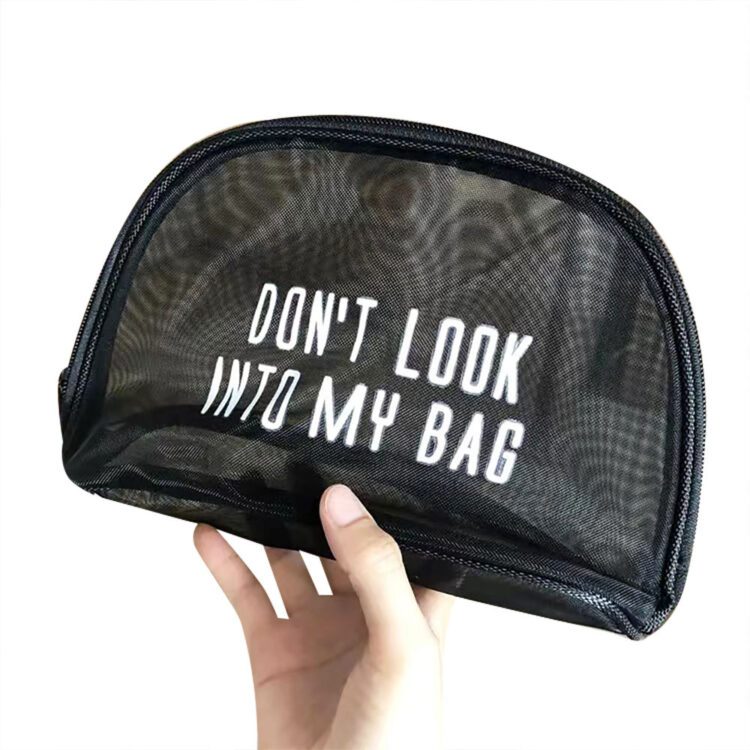 Custom private label cosmetic zipper pouch woman black nylon mesh makeup bag travel