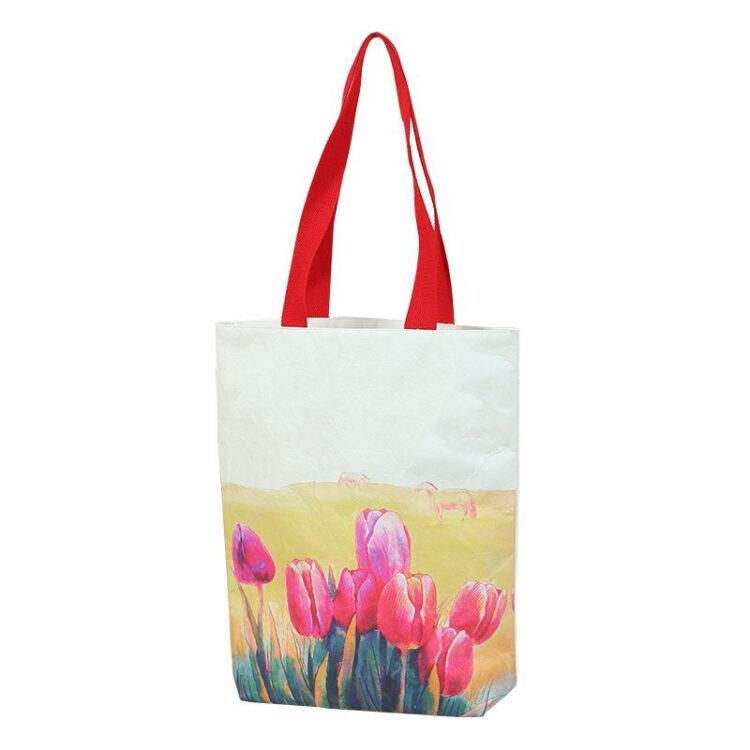 Wholesale custom low moq washable long handle reusable custom tyvek paper tote bag dupont tyvek bag coated tyvek bag with logo