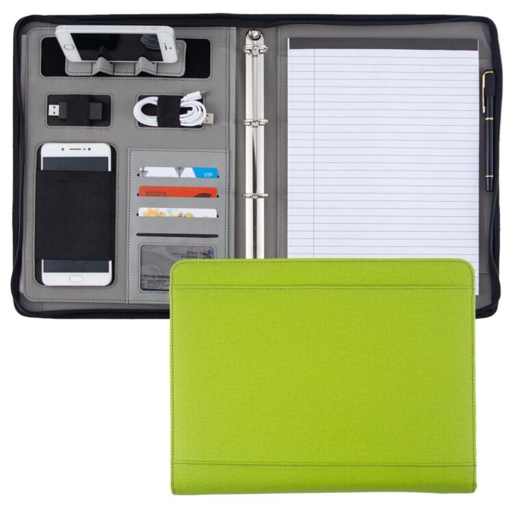 Wholesale custom a4 custom canvas olive green zip document folder padfolio portfolio for promotion