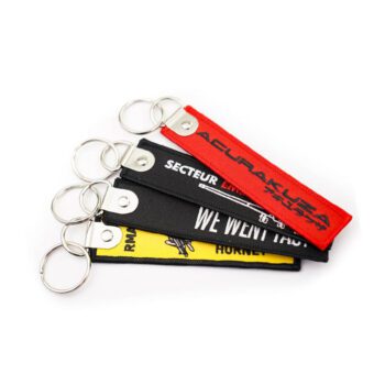 Embroidered logo keychain key tag keyring custom jet tag custom woven flight keychain