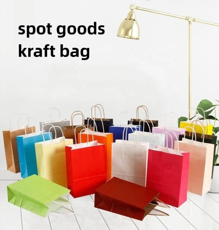 Takeaway bakery food brown kraft paper carrier bags for take out cafe with custom printed logo