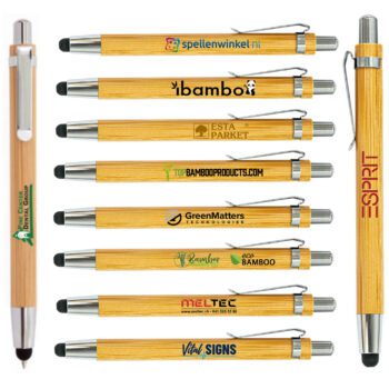 Most popular customer laser logo eco-friendly bamboo stylus wood ballpoint pen with touch screen stylus