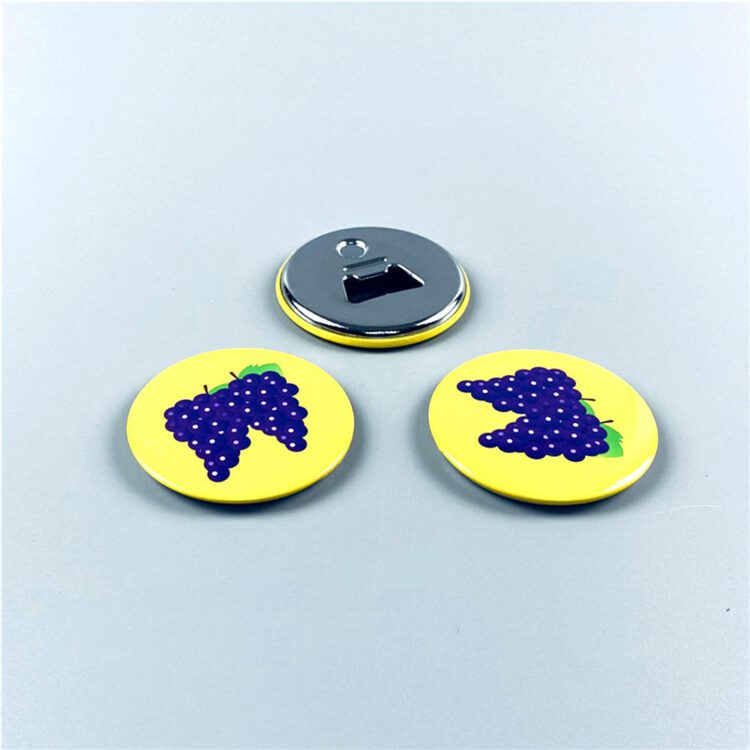 Promotional custom logo printing tinplate button pin sublimation blank metal tin 58mm bottle opener button badge with magnet