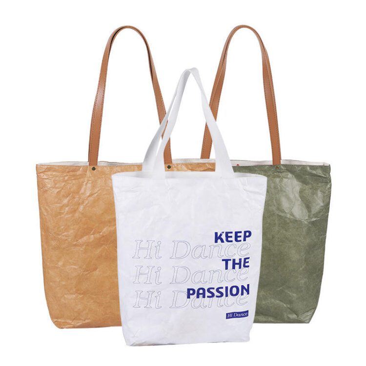 Wholesale custom low moq washable long handle reusable custom tyvek paper tote bag dupont tyvek bag coated tyvek bag with logo