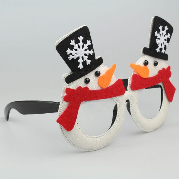 Promotional festival hot sale new design prom cute christmas glasses with snowman shape supplies for christmas holiday