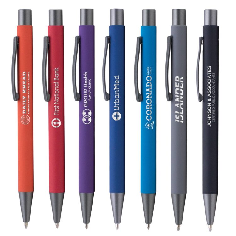 Softy rubberized finish white color mirror finishing metal aluminium ball pen with stylus