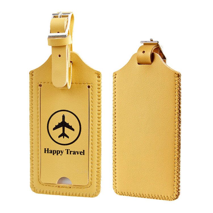 Custom logo rfid blocking pu leather bag tags travel luggage tags with embossed logo