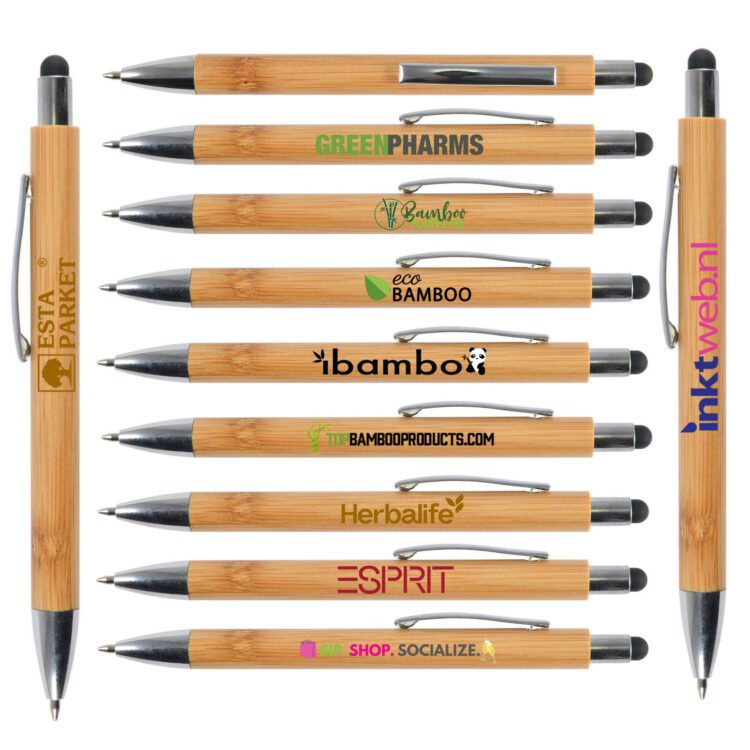 Eco friendly laser engraved personalized logo wooden bamboo ballpoint pen-customized writing ink wood stylus bamboo ball pen