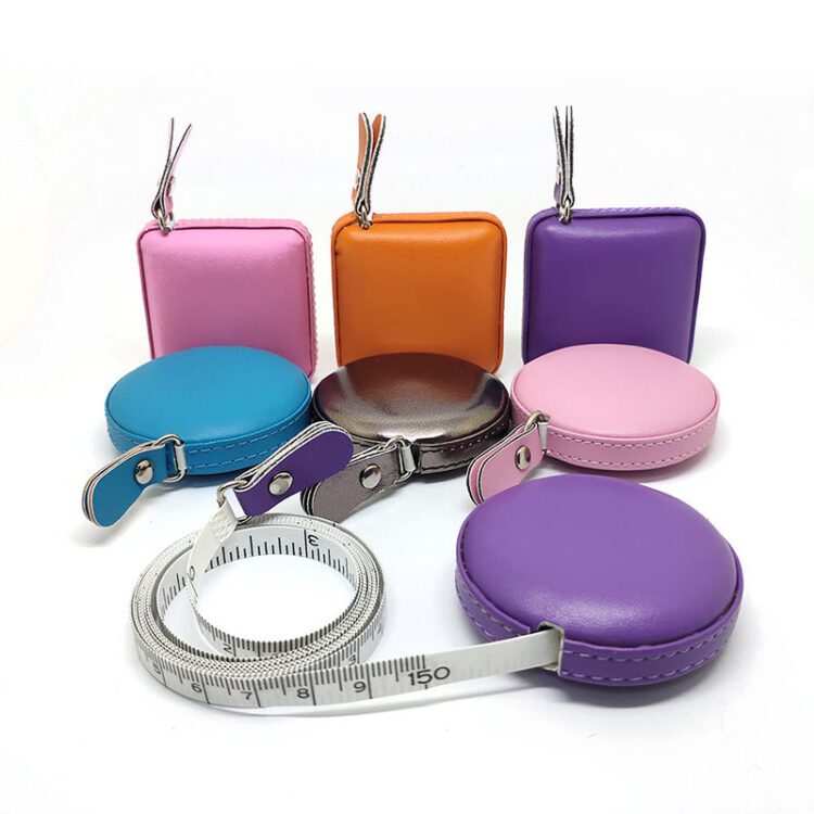 Custom embossed logo pu mini retractable disc leather round covered tape measure leather tape measure