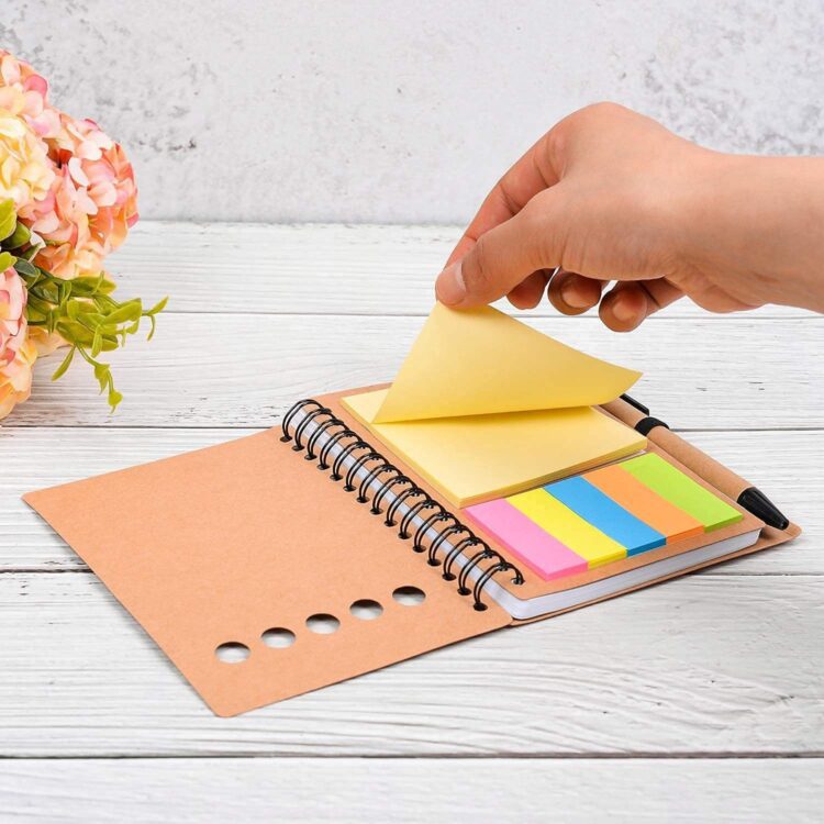 Portable sticky notes page marker colored index tabs kraft paper cover notepad spiral notebook with pen