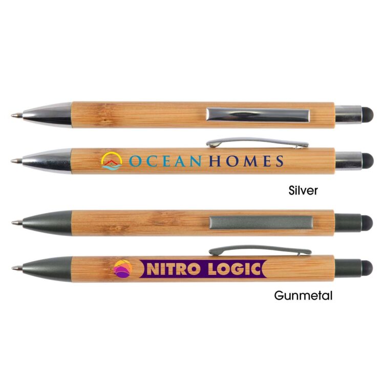 Custom engraved logo eco green recycle bamboo wood ballpoint pens with stylus