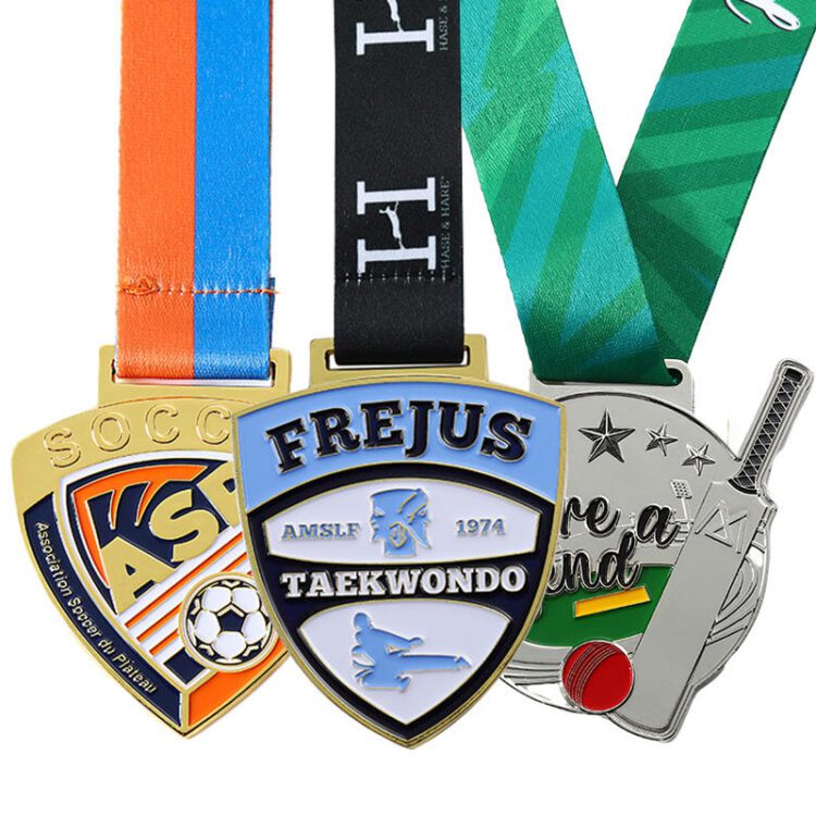 Customized sports medals metal zinc alloy cricket football soccer medals 3d gold plated enamel logo taekwondo medals with ribbon