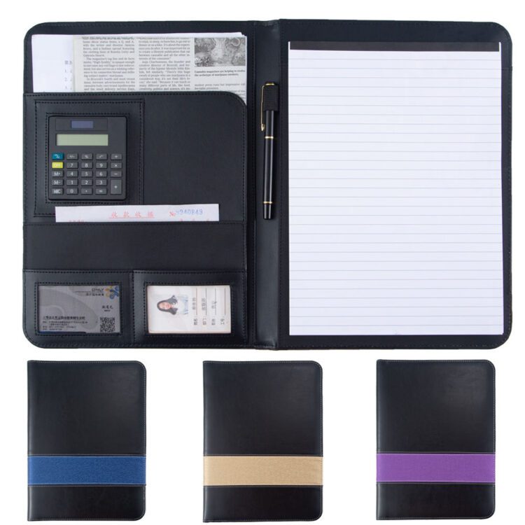 Wholesale modern custom a4 sized leather pad hardcover portfolio box with notepad