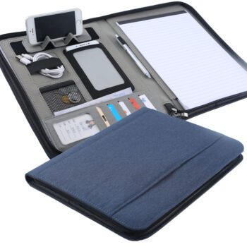 Wholesale customized a4 document file folder business blue fabric canvas zipper portfolio with phone