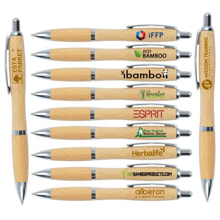 Personalized custom logo eco friendly recyle bamboo ballpoint pen with laser engraved customized printing for promotional gifts