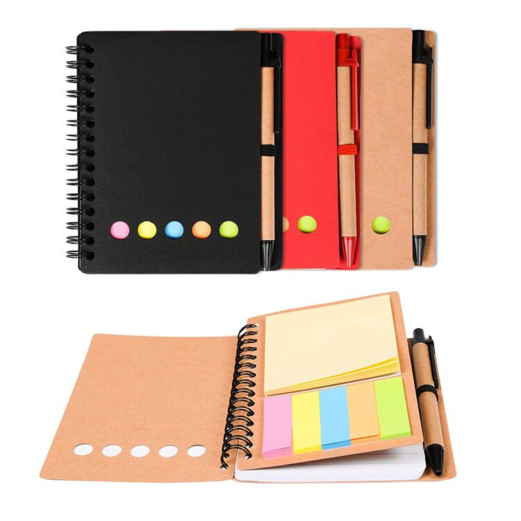 Portable sticky notes page marker colored index tabs kraft paper cover notepad spiral notebook with pen