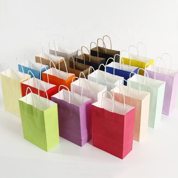 Takeaway bakery food brown kraft paper carrier bags for take out cafe with custom printed logo