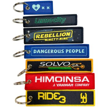 Custom shape embroidered logo keychain key tag keyring custom jet tag