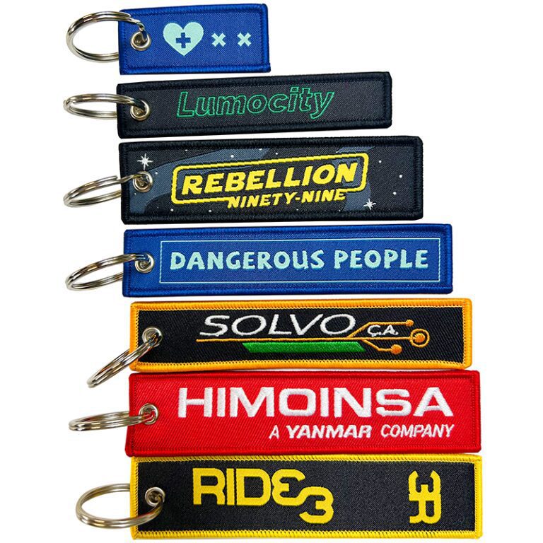 Custom shape embroidered logo keychain key tag keyring custom jet tag