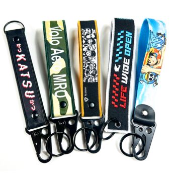 Custom embroidery woven fabric key tag both sided logo car lanyards key chain fabric strap keychain