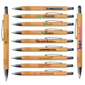 Custom engraved logo eco green recycle bamboo wood ballpoint pens with stylus
