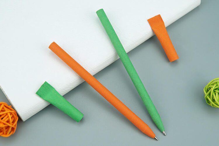 Eco-friendly colored recycled craft paper tube and cap stick ball pen with wrap custom logo print ballpoint pen