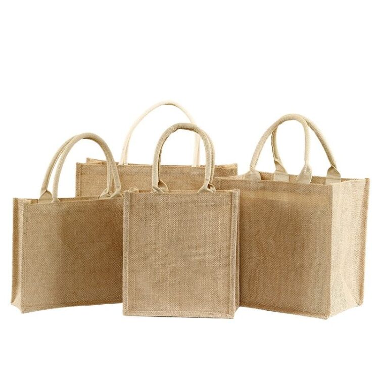 Cheap hot sale reusable custom logo printed grocery shopping with handle burlap tote jute bag