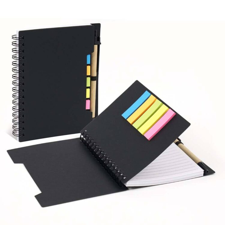 Factory made removable adhesive sticky note pu spiral notebook with pen